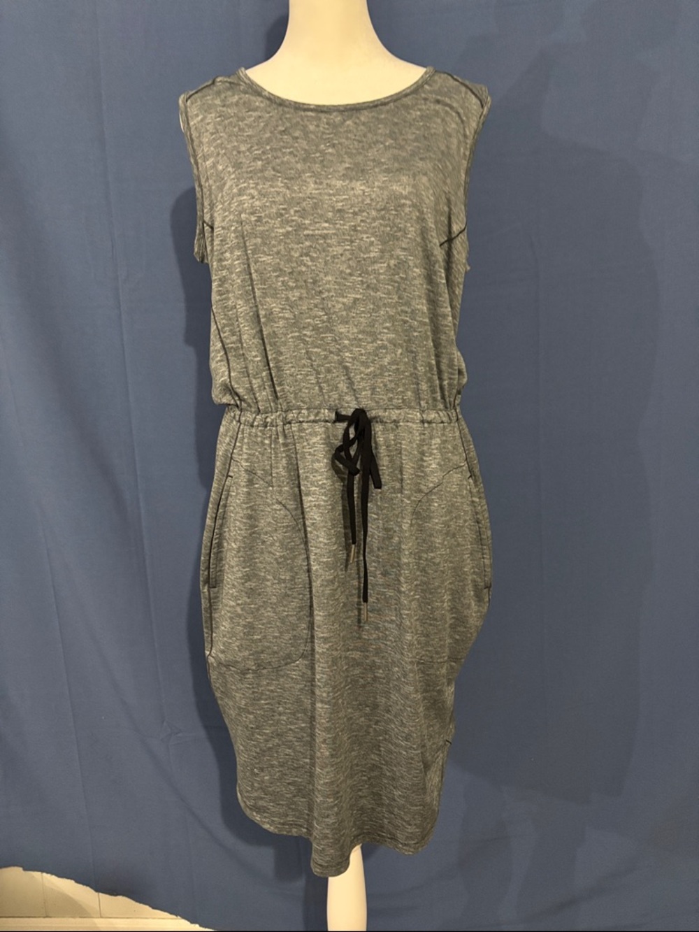 Columbia Heather Gray Sleeveless Drawstring Midi Dress